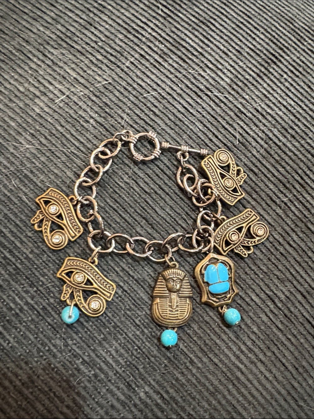25- Egyptian cleopatra Motif Charm Bracelet with Turquoise Accents